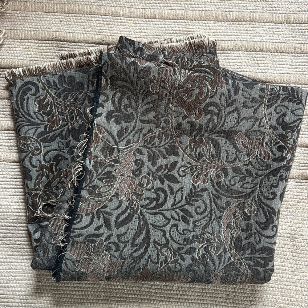 Upholstery fabric floral vine pattern, new gorgeous, brown gray gold 1 1/2 yards